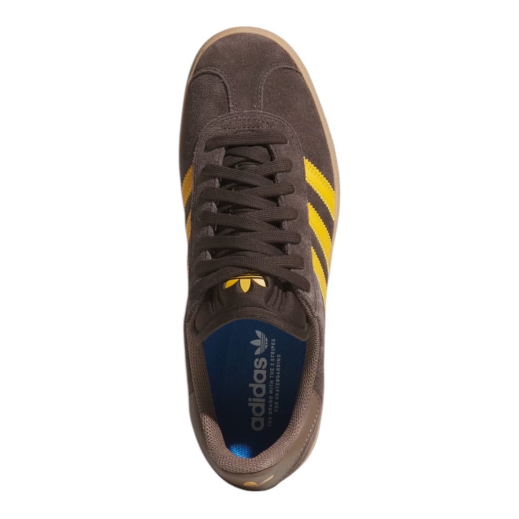 ADIDAS GAZELLE ADV SHOES Dark Brown / Preloved Yellow / Earth Strata Relief Skate Supply ADIDAS GAZELLE ADV SHOES Dark Brown / Preloved Yellow / Earth Strata Relief Skate Supply