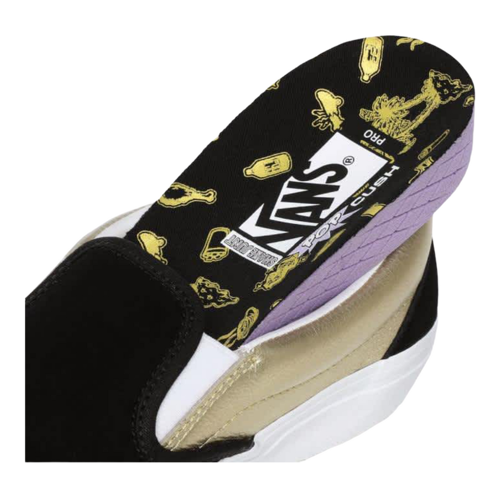 Vans Shake Junt Slip On Pro Skate Shoes Black Metallic Gold White
